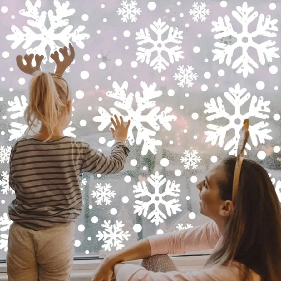 27pcs Christmas Decorations Snowflake Electrostatic Sticker Window Glass Sticker Christmas Sticker Snowflake Window Sticker - White - View 1