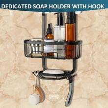 Bathroom Hanging Shower Organizer, Overhead Shower Caddy With Razor And Sponge Hooks, Rustproof, Black - Black - View 3