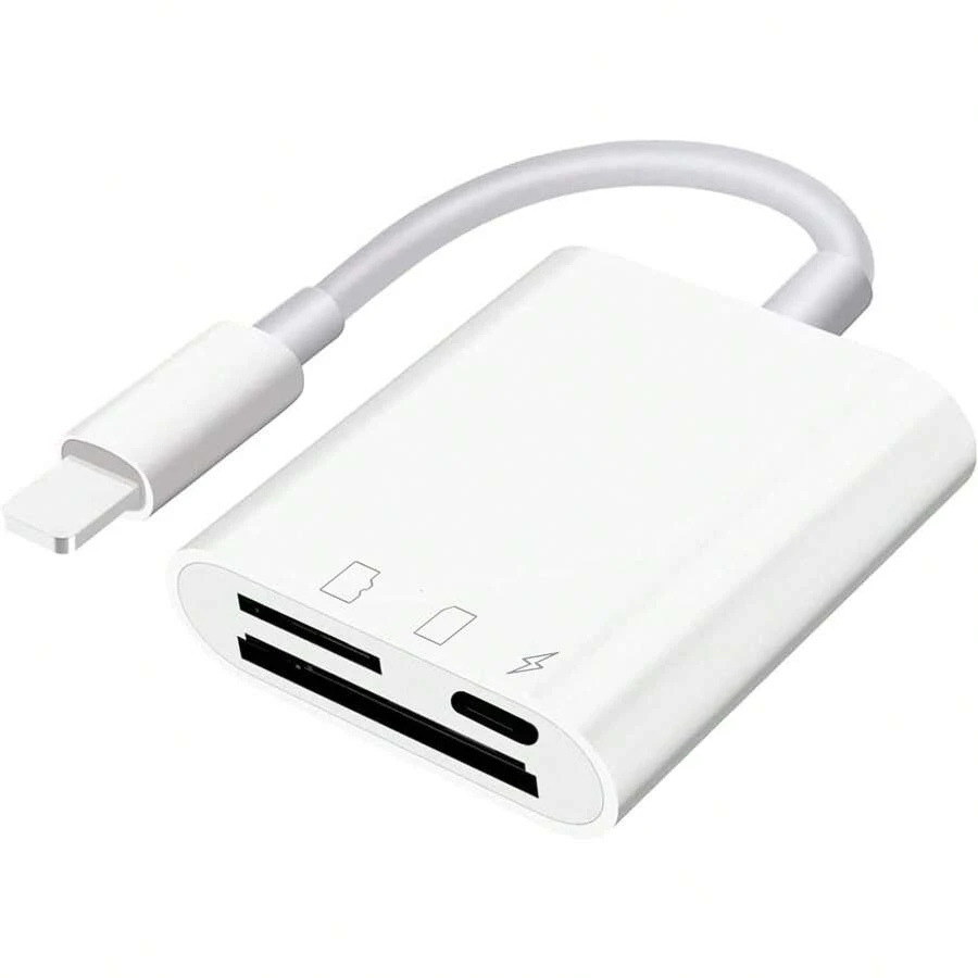 SD Card Reader Compatible With IPhone IPad,Micro SD Card Reader Memory Card Reader Plug And Play Trail Camera Viewer SD Card Adapter,Simultaneous Charging And Card Reading Micro SD Card Adapter - White - View 1