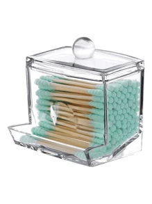 1 Pieza Contenedor Organizador De Dispensador De Soporte Para Hisopos, Contenedor De Almacenamiento De Baño Claro - Multicolor - Ver 1