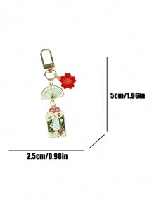 Colgante para bolso con diseño de flor y abanico plegable, accesorio adorable estilo japonés para llavero, colgante de llavero, amuleto de Feng Shui con flor japonesa para la salud, educación, seguridad y riqueza, accesorios de coche, llavero de mujer, insignia de esmalte, regalos de agradecimiento para maestros