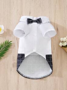 1件可愛又帥氣的寵物服裝格子背帶褲、襯衫和外套 - 黑與白 - 查看 2