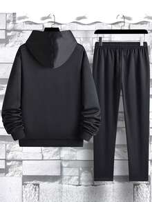 Nam áo có mũ Set bộ đồ thể thao Đối với Mùa thu Quần áo tập thể hình Nam , Điền kinh Bộ đồ , Bộ đồ thể thao - màu đen - Xem 2