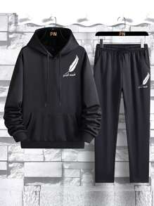 Nam áo có mũ Set bộ đồ thể thao Đối với Mùa thu Quần áo tập thể hình Nam , Điền kinh Bộ đồ , Bộ đồ thể thao - màu đen - Xem 1