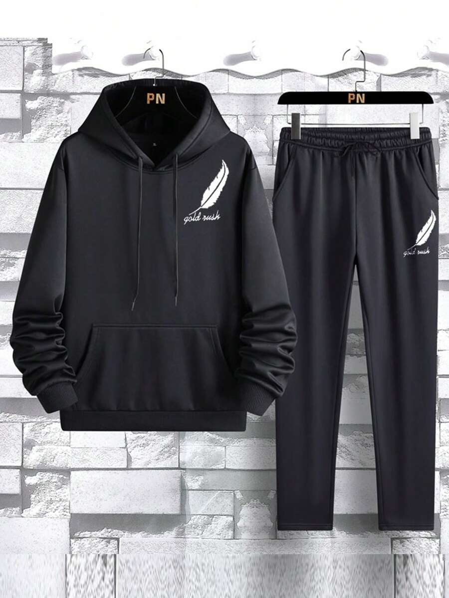 Nam áo có mũ Set bộ đồ thể thao Đối với Mùa thu Quần áo tập thể hình Nam , Điền kinh Bộ đồ , Bộ đồ thể thao - màu đen - Xem 1