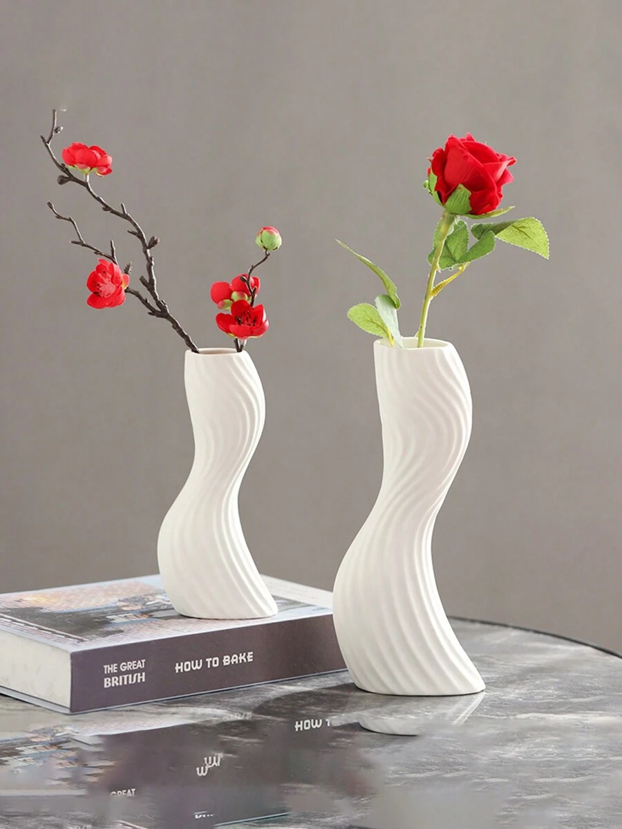 1pc Nordic Style Creative Living Room Decorative Flower Vase Ornament - White - View 1