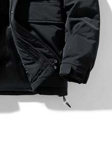 男士加厚帽兜連帽羽絨服，運動風格衣物 - 黑色 - 查看 5