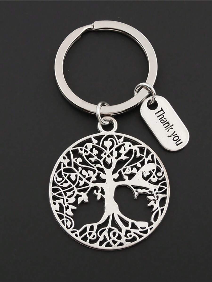 Life Tree Gratitude Keychain, Metal Keyring, Wallet, Bag, Backpack, Car Key Accessories, Thanksgiving, Graduation, Teacher's Day Gift, Automotive Accessories, Campus Cute Gothic Y2K Lanyard, ID Card Holder, Automotive Accessories - Silver - View 1