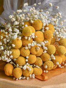 30pcs Gold Ball Shaped Flower Stems + 100g Baby's Breath Dried Flowers + 45cm/17.7in Necklace