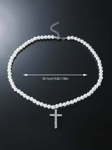 Hombres de moda y populares Collar con cuentas de perlas de imitación con abalorio de cruz de diamantes de imitación, material de aleación de estilo punk hip pop para fiestas y para una apariencia elegante - Multicolor - Ver 6