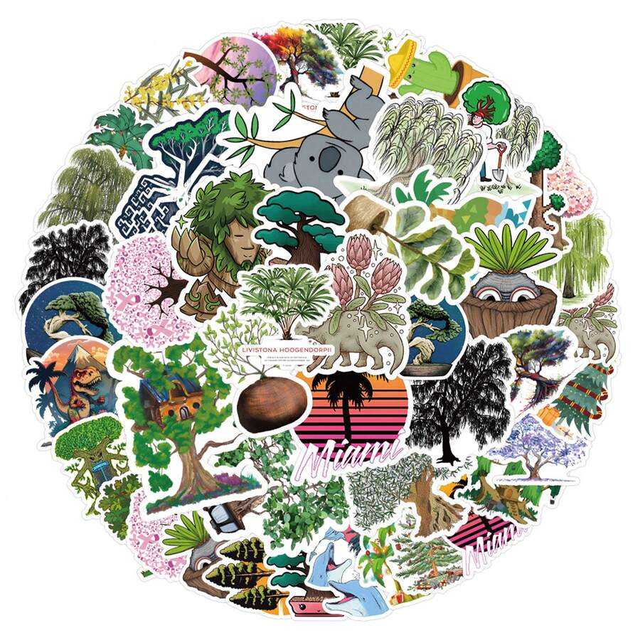 1 Pieza 50 Hojas Árbol Pegatina De Graffiti De Dibujos Animados Para La Decoración De Monopatín, Cuaderno, Taza. Impermeable - Multicolor - Ver 1