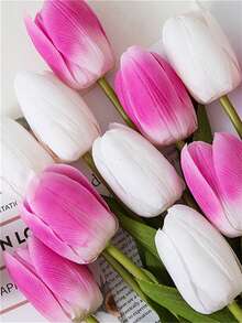 3入組白色人造花,觸感滋潤粉紅色鬱金香高級絲花,適用於客廳裝飾,可濕擦或乾擦 - 白色 - 查看 4