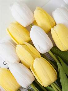 3入組白色人造花,觸感滋潤粉紅色鬱金香高級絲花,適用於客廳裝飾,可濕擦或乾擦 - 白色 - 查看 8