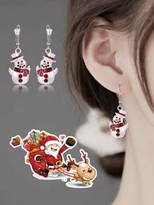 1雙可愛鋅合金聖誕雪人耳環適合女孩,紅色細節,透明,鍍銀,理想適用於聖誕晚會和禮品
