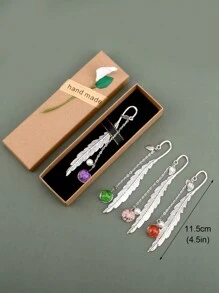 1 Miếng Phong cách Trung Quốc Lông vũ & Mặt dây chuyền ngôi sao Kim loại Dấu trang Với Hộp Quà - Đỏ - Xem 4