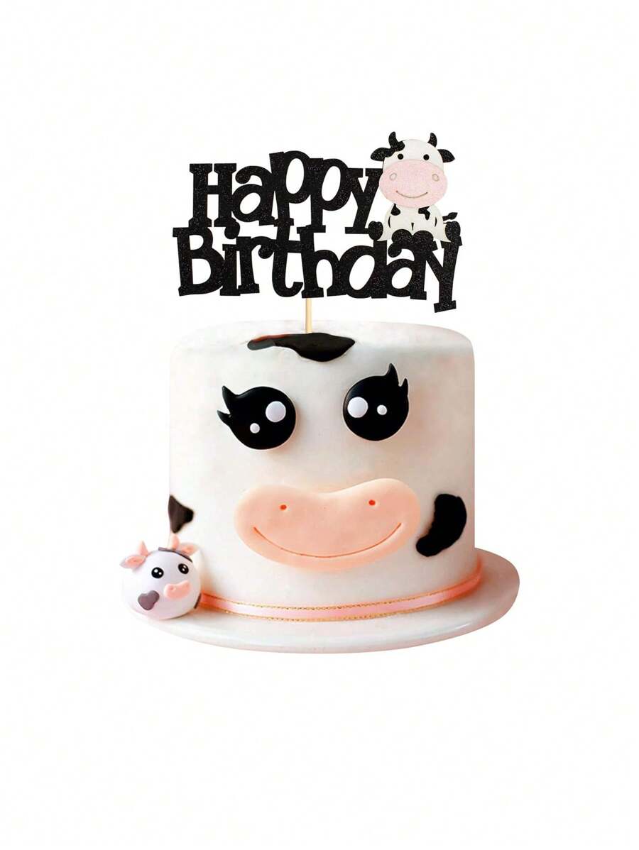1 件奶牛生日快乐蛋糕装饰生日派对蛋糕装饰品农场动物动物园主题儿童男孩女孩生日派对用品