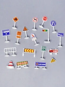 Stomle Family 18pcs Traffic Sign Diy Traffic Light Sign Road Sign Roadblock Toy Vehicle Sign Scene Simulation Traffic Sign Simulation Road Scene Suitable For Road Safety Education - Black - View 2