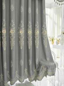 Lujosa cortina de ventana bordada con estampado floral 3D para la privacidad del hogar, adecuada para sala de estar, dormitorio y otras decoraciones del hogar - Gris - Ver 2