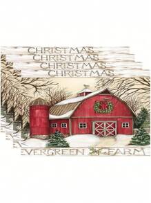 Christmas Polyester Placemat, Featuring Christmas Tree And Santa Claus Pattern For Heat Insulation And Decoration On Dining Or Kitchen Table In Western Style, Christmas Themed Home Decor - Red - View 5