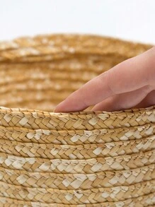 1pc Woven Round Basket For Home Storage Organizing - Gift Idea For Mother And Teacher With Packaging Box - Yellow - View 6