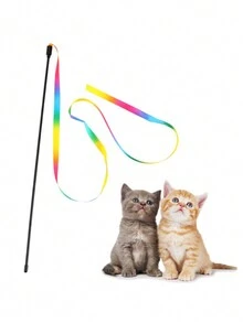 Pet Toy Double-sided Rainbow Ribbon Teaser Wand, Interactive Cat Toy, Two Sizes - Multicolor - View 3