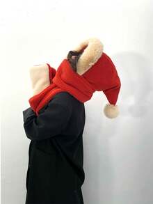 1 Pieza Gorro De Caperucita Roja, Bufanda Y Guantes Set Con Material Grueso Y Mullido Para El Invierno, Estilo Navideño - Multicolor - Ver 5