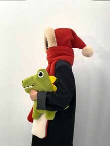 1 Pieza Gorro De Caperucita Roja, Bufanda Y Guantes Set Con Material Grueso Y Mullido Para El Invierno, Estilo Navideño - Multicolor - Ver 3