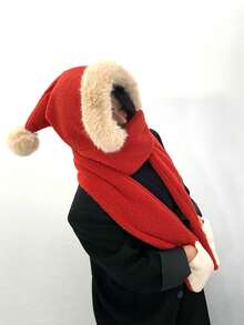 1 Pieza Gorro De Caperucita Roja, Bufanda Y Guantes Set Con Material Grueso Y Mullido Para El Invierno, Estilo Navideño - Multicolor - Ver 6