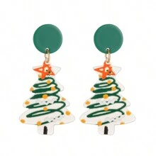 一对清新简约优雅亚克力圣诞卡通浮雕印花耳环，适合女士、朋友、妻子和母亲的圣诞礼物