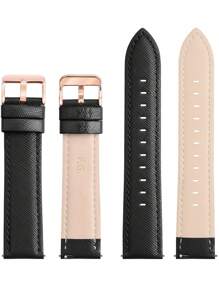 1入黑色pu皮革帶,銀色扣,男女通用復古商務休閒風格,適用於14/16/18/20/22mm寬度的手表,包括三星galaxy,華為,garmin,amazfit,seiko,honor,小米,朗吉斯,歐米茄等品牌