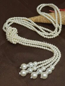 時尚復古長珍珠項鍊毛衣鏈適合女士日常佩戴、派對或節日配件