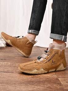 手工製作彈性帶斜紋靴,帶扣設計,設計師透氣男款pu皮鞋,適用於秋冬季節 - 棕色 - 查看 5