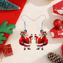 1 對聖誕聖誕老人禮物袋設計吊墜耳環派對卡通風格壓克力首飾可愛女性禮物