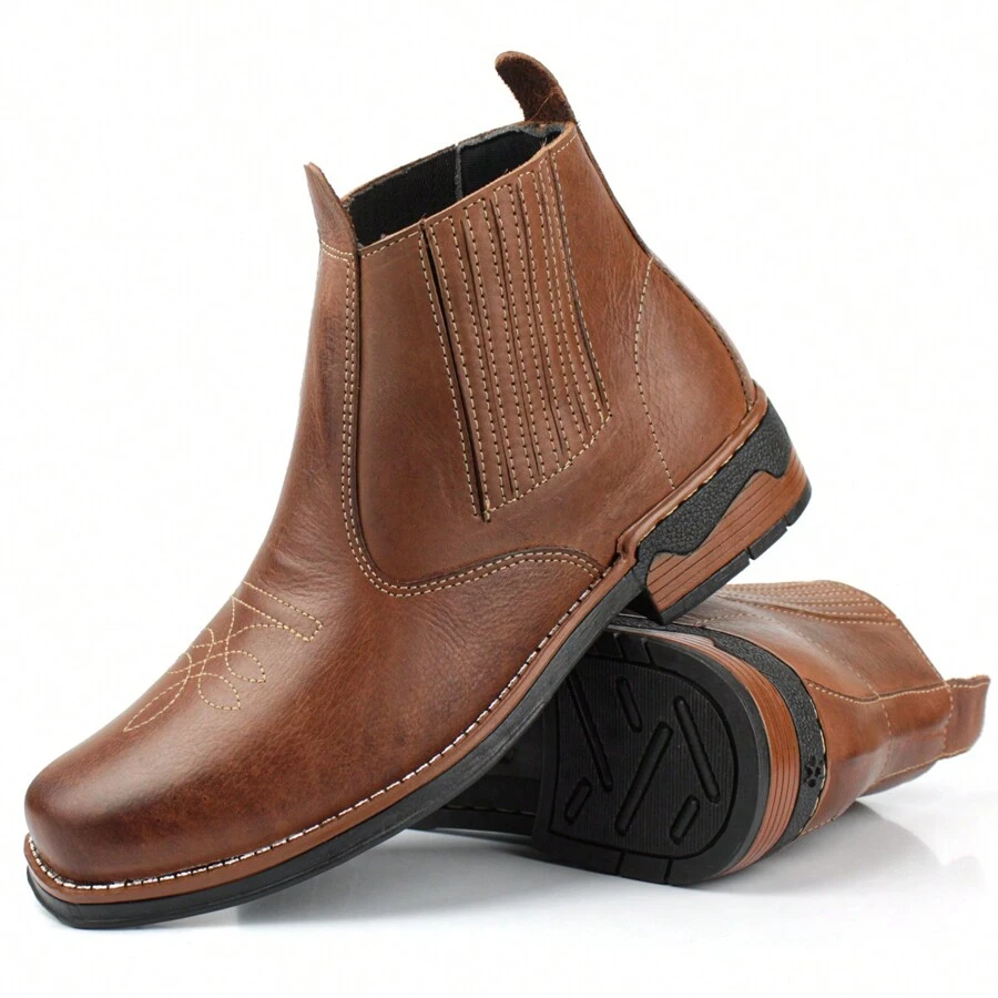 botina masculina estilo texana country rodeio toda forrada confortável de ótima qualidade - Coral - Visão 1