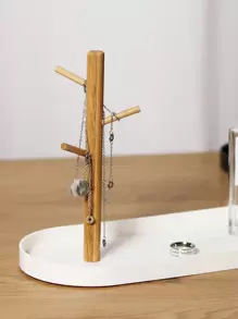 1 pieza Bandeja de plástico con rama de madera, organizador de tocador de estilo nórdico cuadrado de 20cm en color blanco para el hogar, bandeja portátil para aperitivos, fruta o entrada para decoración, día de San Valentín, vuelta al colegio