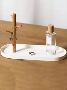 1 pieza Bandeja de plástico con rama de madera, organizador de tocador de estilo nórdico cuadrado de 20cm en color blanco para el hogar, bandeja portátil para aperitivos, fruta o entrada para decoración, día de San Valentín, vuelta al colegio