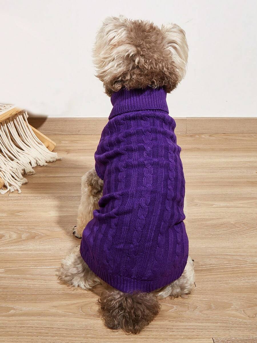 1 Miếng Tím Đơn giản Xoắn Mẫu Retro Áo cao cổ Áo len thú cưng Đối với Chó to Chó tha mồi vàng , Teddy Và Mèo