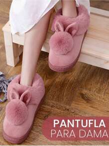 Pantuflas Para Mujer Suaves Peluche Para Descanso Dormitorio Suela Ligera - Rosa Pálido - Ver 3