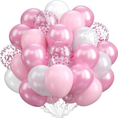 20 balões rosa e branco com confete multicolorido, adequados para decoração de festa de aniversário, chá de panela, despedida de solteira,