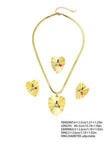 1 套/套裝精緻復古銅合金水鑽扇形耳環、戒指、項鍊首飾套裝適合女士日常佩戴