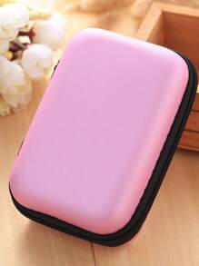 1 Pieza Estuche De Viaje Portátil Mini Para Auriculares, Bolsa De Monedas, Caja De Almacenamiento De Joyería, Accesorio De Caja - Rosa - Ver 1