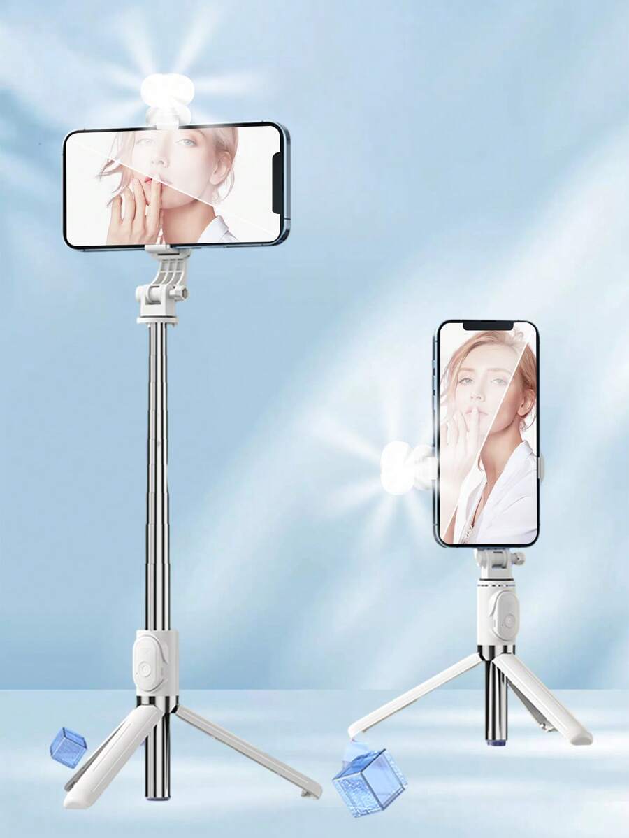 Trípode De Piso Inalámbrico Para Selfie Stick Con Luz, Palo Selfie Universal Para Teléfono Inteligente Con Rotación De 360° Para Transmisión/transmisión En Vivo, Control Remoto Estable - Blanco con luz - Ver 1