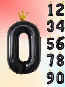 40英寸黑色皇冠形狀0-9數字乳膠氣球,生日主題派對裝飾用於室外婚禮和其他活動