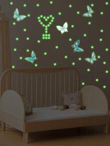 2 Piezas Hermosas Pegatinas Luminosas Con Forma De Mariposa De Cristal Para Decoración Luminosa De Pared - Multicolor - Ver 3