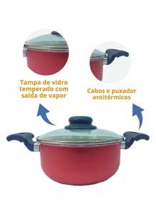 Conjunto de Caçarolas 2 Peças Antiaderentes 16cm e 18cm com Tampas de Vidro – Alumínio - Vermelho - Visão 2