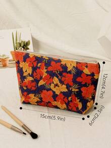 1 Máy Tính Vải Bố Màu Đỏ Tua Rua & Họa Tiết Hoa Dung Tích Lớn Túi Đựng Mỹ Phẩm Thích Hợp Cho Nữ Du Lịch Ngoài Trời - Đỏ - Xem 5