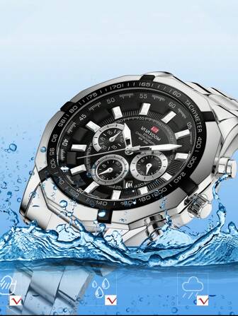 VA VA VOOM VA VA VOOM Silver Herr Enkel Idrott Rostfritt Stål Kalender Upplysande Kvarts Armbandsur ( Självlysande ) Med Datum Perfekt Herr