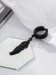 Black Single Feather Ear Cuff Clip-on (no Piercing Required) - Black - View 2