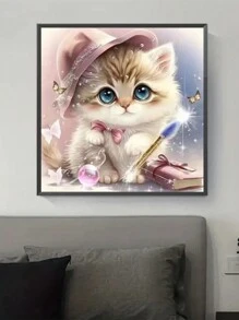 1pc Diy 5d Diamond Painting Set Including Artificial Diamond, Cat Pattern Mosaic Rhinestone Full Drill Suitable For Home Decoration Gift - Multicolor - View 3