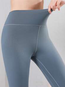 Seamless Moisture Wicking Solid Color Sports Leggings Colanti - Baby Blue - View 4